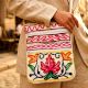 Hand Embroidered Kashmiri Wool & Canvas Crossbody Bag with Floral Motifs